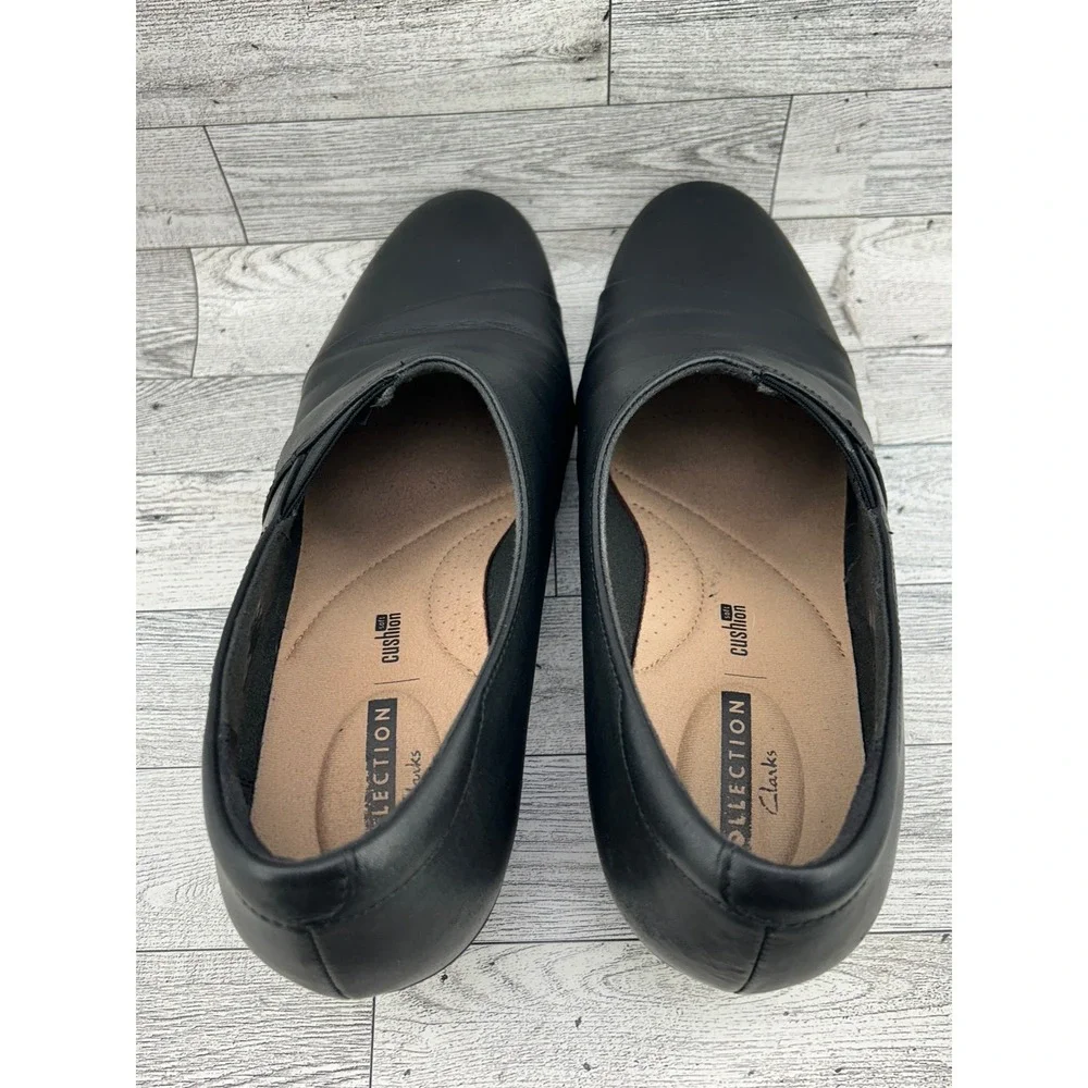 Clarks‎ Black Leather Cushion Soft Slip On Block Heel Pumps Women Size 11M